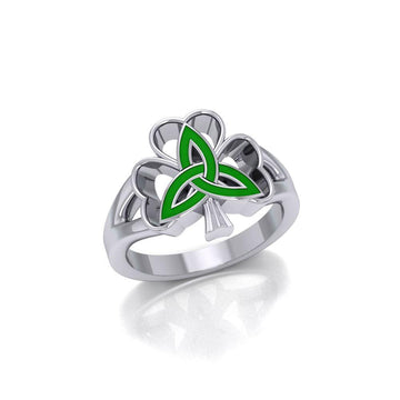 Enamel Trinity Knot on Shamrock Clover Silver Ring TRI1752 - Jewelry